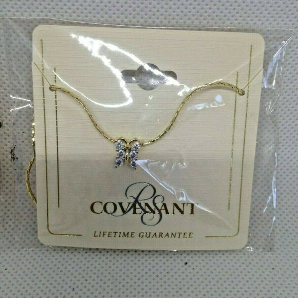 RS Covenant #7159 Gold Butterfly Cubic Zirconia Necklace w/lifetime warranty 18" - Picture 1 of 5